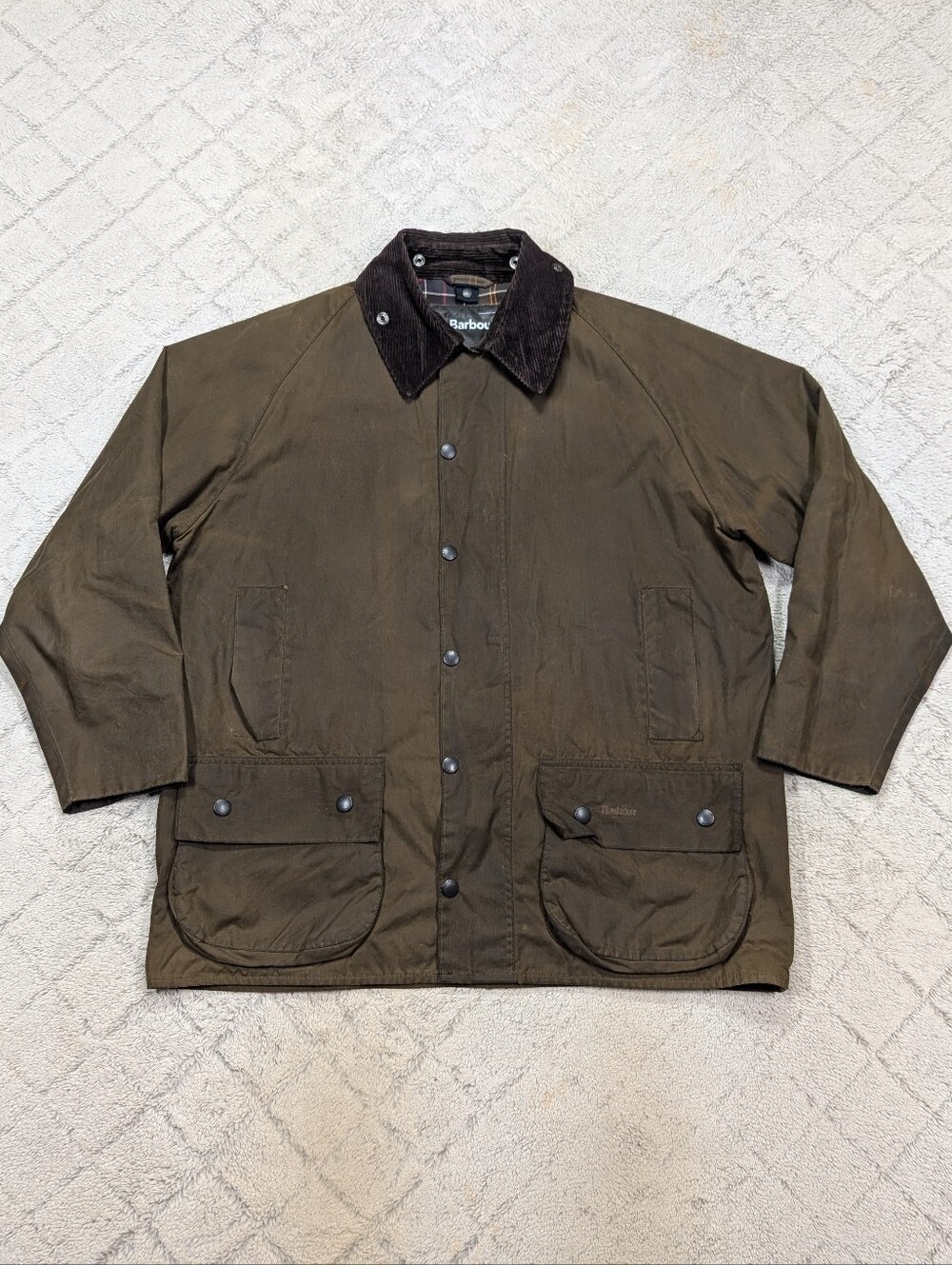 Barbour Jacket Mens 44 XL Green Olive Classic Beaufort Wax Lined Outdoor England